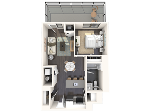 Floor plan for 1 bed, 1 bath, 650 sqft